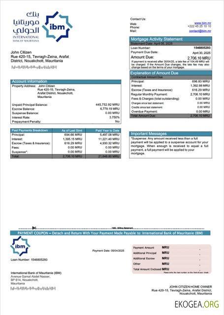 Modèle Word et PDF de relevé hypothécaire de la Banque Internationale de Mauritanie (IBM)